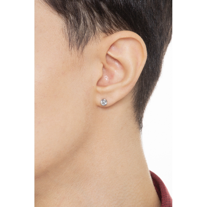 Pendiente individual en oro blanco de 18 quilates con circonita