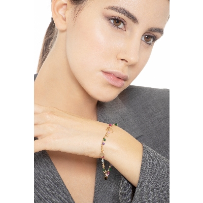 Pulsera con charms colorados de oro amarillo 18k