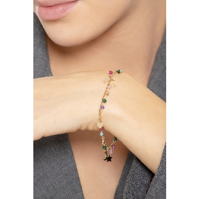 Pulsera con charms colorados de oro amarillo 18k