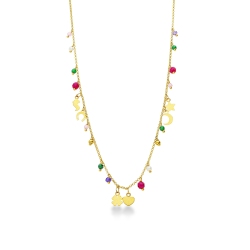 Collar en oro amarillo de 18k con charms y perlas de colores