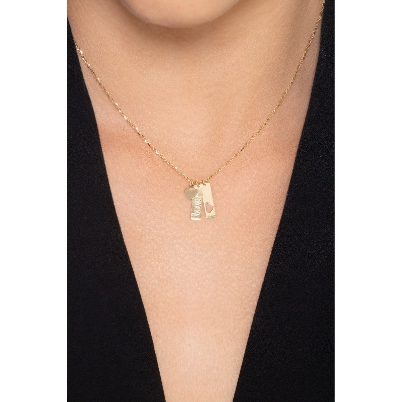 Collar en oro amarillo 18k con tres charms Love