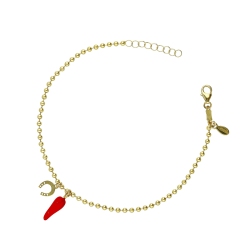 Pulsera oro 18K con herradura y cuerno rojo de la suerte