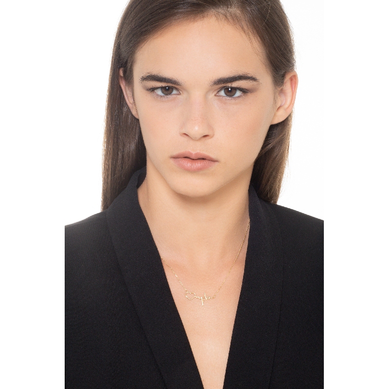 Collar en oro amarillo 18k con corazón y frecuencia cardíaca