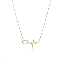Collar en oro amarillo 18k con corazón y frecuencia cardíaca