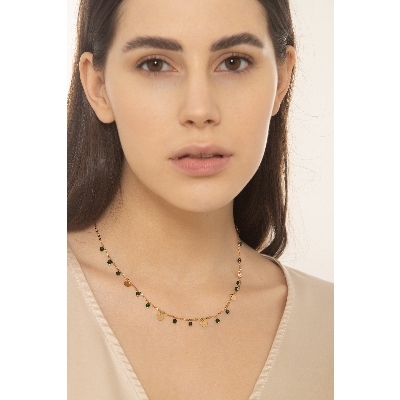 Collar en oro amarillo 18k con colgantes verdes