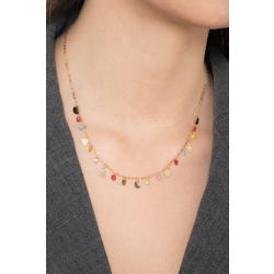 Collar en oro amarillo 18k piedras de colores y charms cm 42 2
