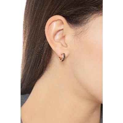 Pendientes ovalados en oro rosa de 18k con circonitas marrones