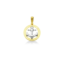 Colgante Rosa de los Vientos y ancla en oro blanco y amarillo 18k