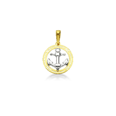 Colgante Rosa de los Vientos y ancla en oro blanco y amarillo 18k