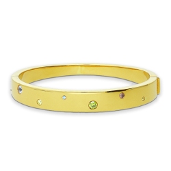 Pulsera rígida en oro amarillo de 18 quilates con circonitas de colores