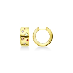 Aros en oro amarillo 18 quilates con circonitas de colores