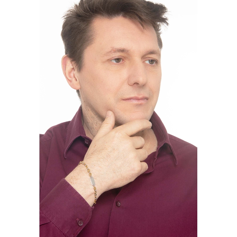 Pulsera con placa de oro amarillo y blanco de 18k Pulsera con placa de oro amarillo y blanco de 18k