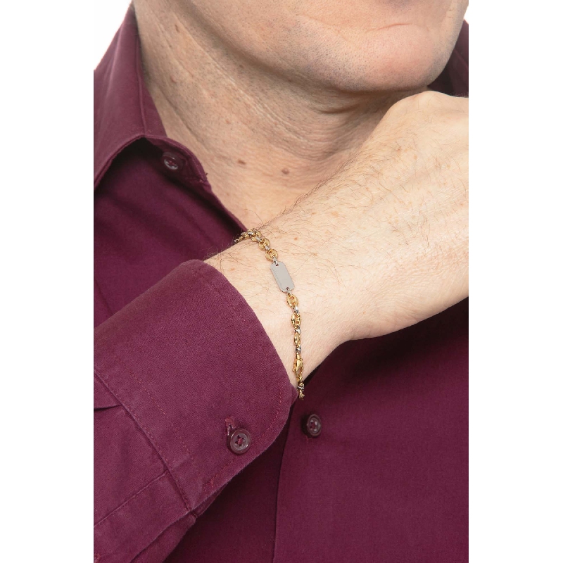 Pulsera con placa de oro amarillo y blanco de 18k Pulsera con placa de oro amarillo y blanco de 18k