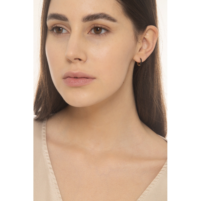 Pendientes aro en oro amarillo 18k con circonitas negras