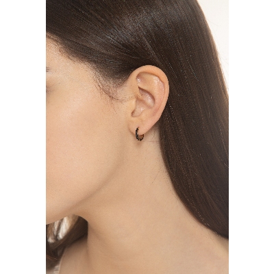 Pendientes aro en oro amarillo 18k con circonitas negras