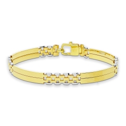 Pulsera en oro amarillo y blanco con eslabones y placas pulidas