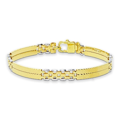 Pulsera en oro amarillo y blanco con eslabones y placas pulidas