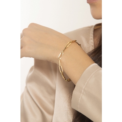 Pulsera groumette y eslabones clip en oro amarillo 18k