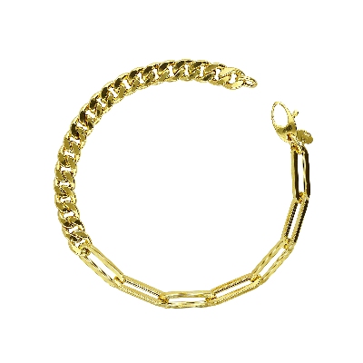 Pulsera groumette y eslabones clip en oro amarillo 18k