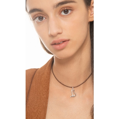 Colgante de oro blanco 18 quilates y circonita con gatito