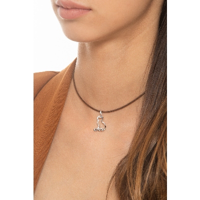 Colgante de oro blanco 18 quilates y circonita con gatito