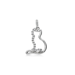 Colgante de oro blanco 18 quilates y circonita con gatito