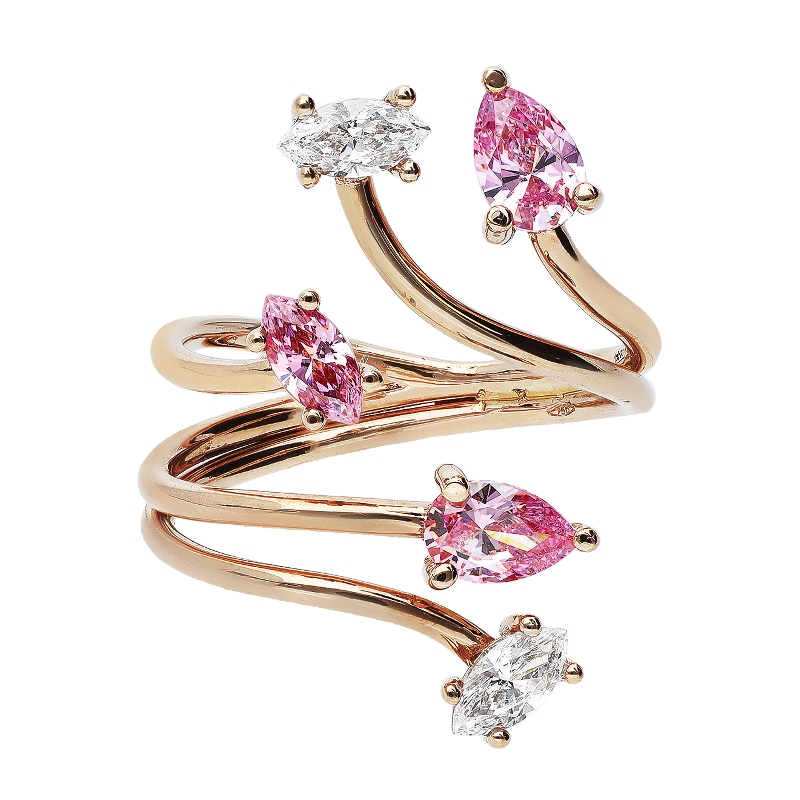 Anillo tu y yo en Oro Rosa 18k con Circonitas Rosas y Blancas Anillo tu y yo en Oro Rosa 18k con Circonitas Rosas y Blancas