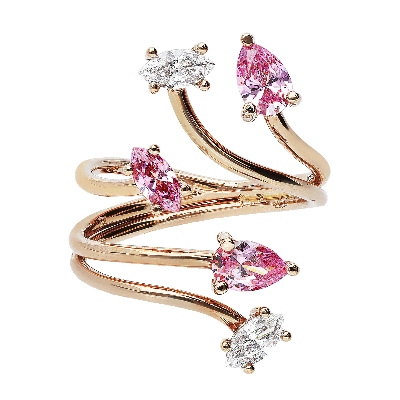 Anillo tu y yo en Oro Rosa 18k con Circonitas Rosas y Blancas