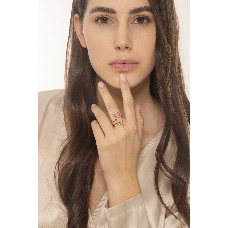 Anillo tu y yo en Oro Rosa 18k con Circonitas Rosas y Blancas Anillo tu y yo en Oro Rosa 18k con Circonitas Rosas y Blancas