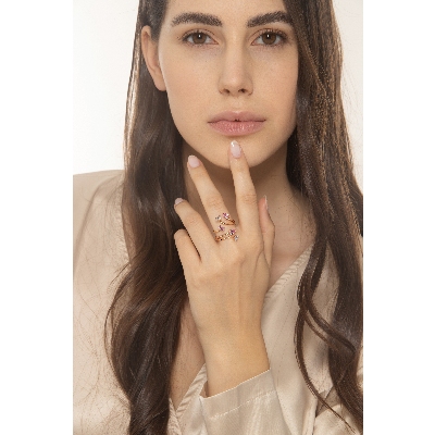 Anillo tu y yo en Oro Rosa 18k con Circonitas Rosas y Blancas