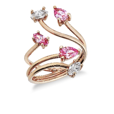 Anillo tu y yo en Oro Rosa 18k con Circonitas Rosas y Blancas