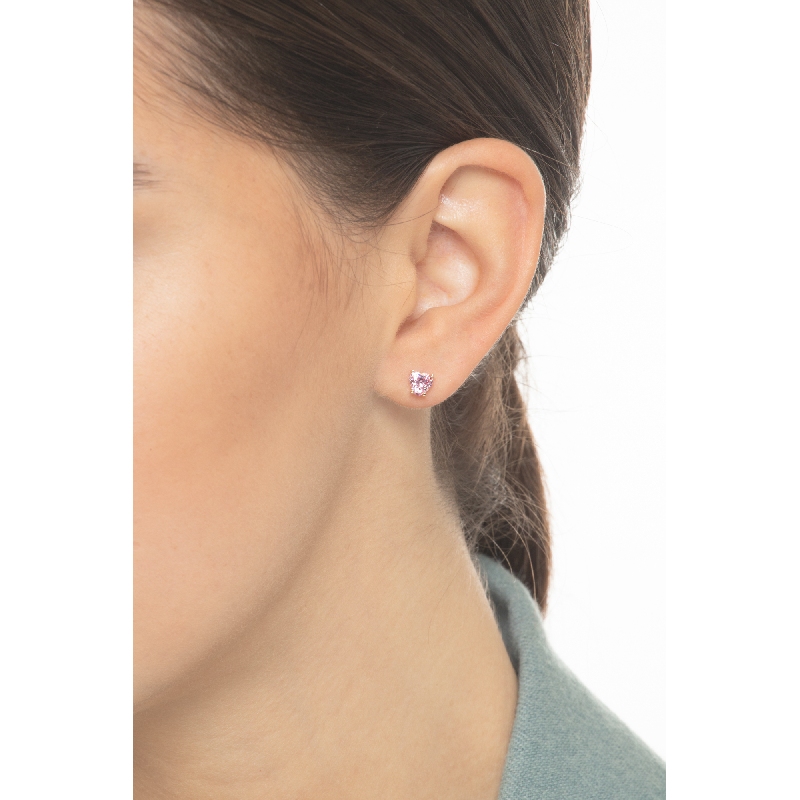 Pendientes con zirconia rosa y oro rosa de 18k corazón 