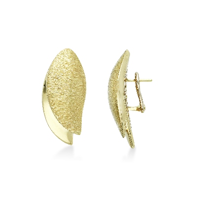 Pendientes en forma de pétalo satinado y brillante en oro amarillo 18k