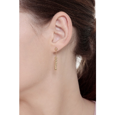 Pendientes colgantes en oro amarillo 18k con bolas godronadas