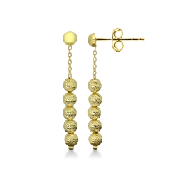 Pendientes colgantes en oro amarillo 18k con bolas godronadas