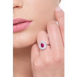 Anillo en oro blanco 18k con rubi gota y doble fila de diamantes 2