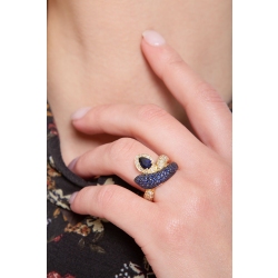 Anillo serpiente en oro amarillo 18K engastado con diamantes y zafiro  2