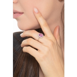 Anillo halo en oro blanco 750 con zafiro rosa y diamantes 2