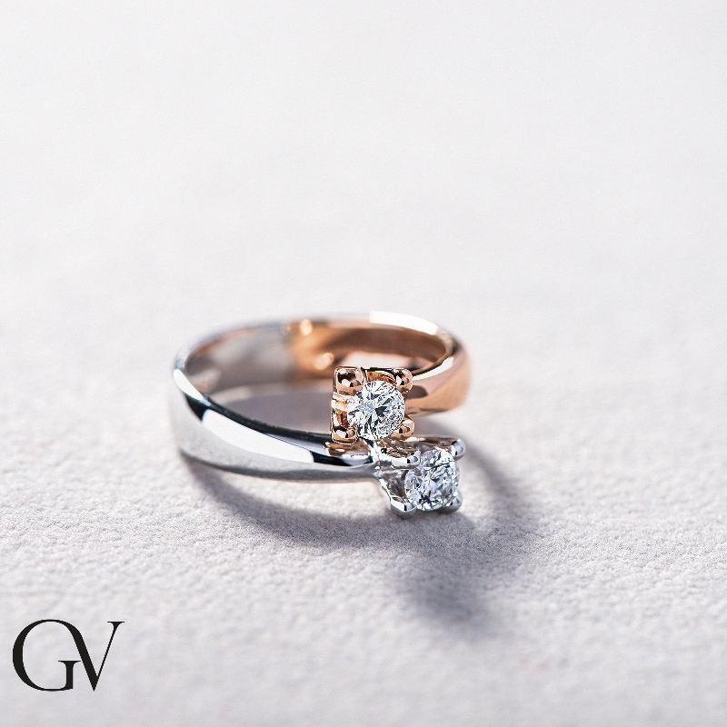 Anillo Duo en Oro Blanco y Rosa 18k con Diamantes Anillo Duo en Oro Blanco y Rosa 18k con Diamantes