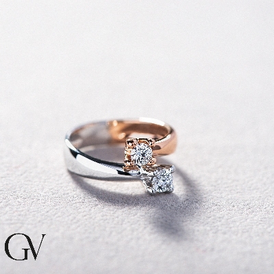 Anillo Duo en Oro Blanco y Rosa 18k con Diamantes