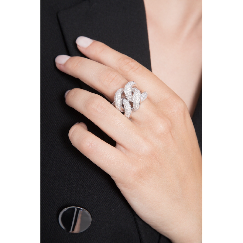 Anillo nudo Gourmette en oro blanco de 18 quilates con diamantes