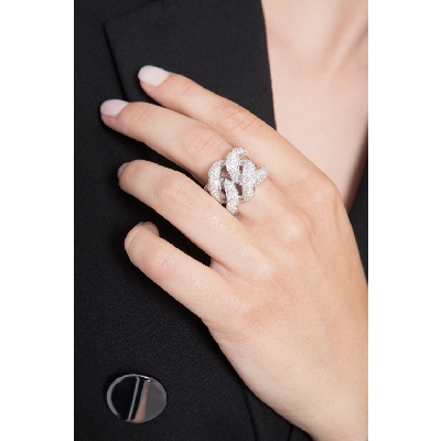 Anillo nudo Gourmette en oro blanco de 18 quilates con diamantes