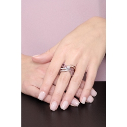 Anillo de banda en oro blanco y rosa con diamantes y rubíes 2