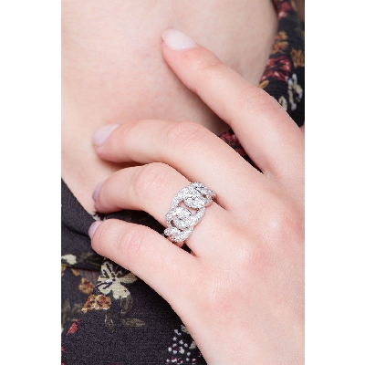 Anillo gourmette en oro blanco 18 quilates y diamantes