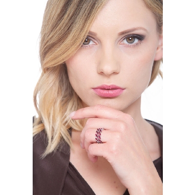 Anillo mujer Cuban Link en oro blanco 18k con rubíes