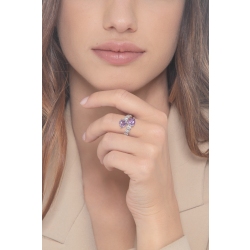 Anillo en oro blanco de 18k con dos amatistas y diamantes 2