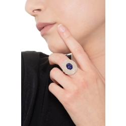 Anillo halo en oro rosa de 18k con zafiros azules y diamantes 2