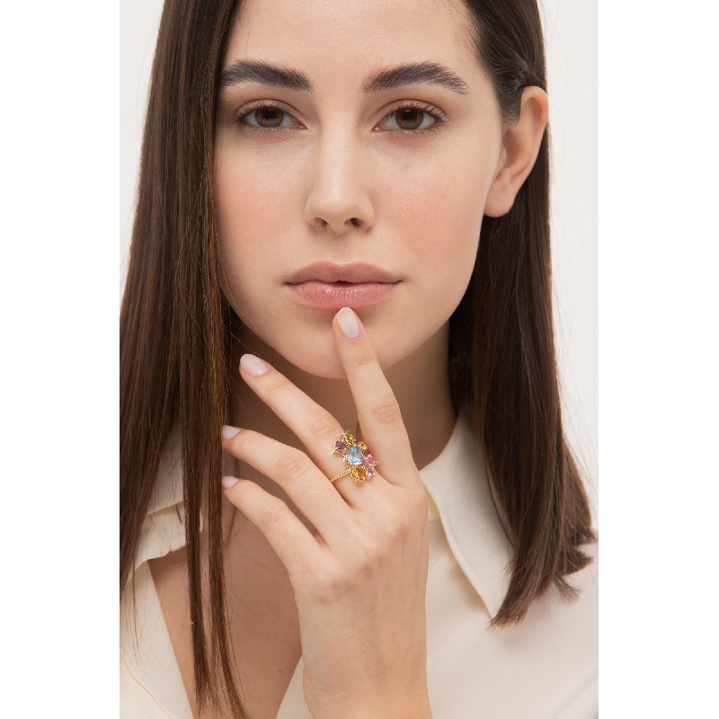 Anillo multicolor en oro amarillo de 18k Anillo multicolor en oro amarillo de 18k