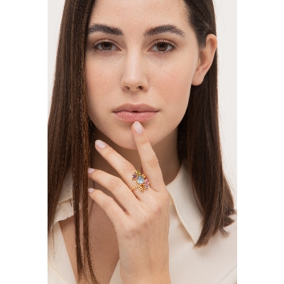 Anillo multicolor en oro amarillo de 18k