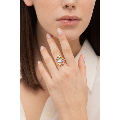 Anillo multicolor en oro amarillo de 18k
